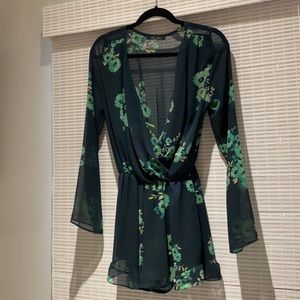 Honey Punch Green Floral Long-Sleeved Romper